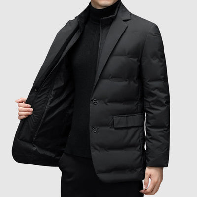 Men’s Padded Jacket – Slim Fit – Quilted Blazer Style – Hip Length – Lapel Collar
