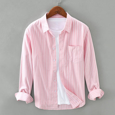 Men’s Button-Up Shirt - Striped - Relaxed Fit - Chest Pocket