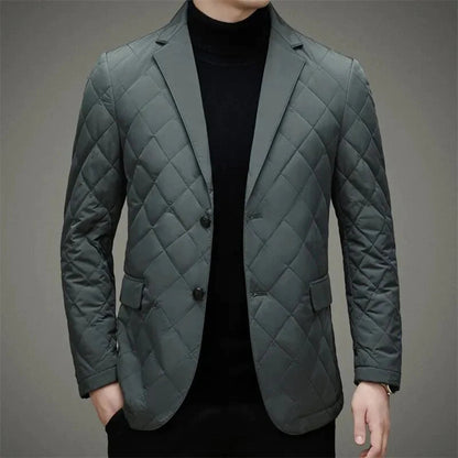 Men's quilted down jacket with diamond pattern