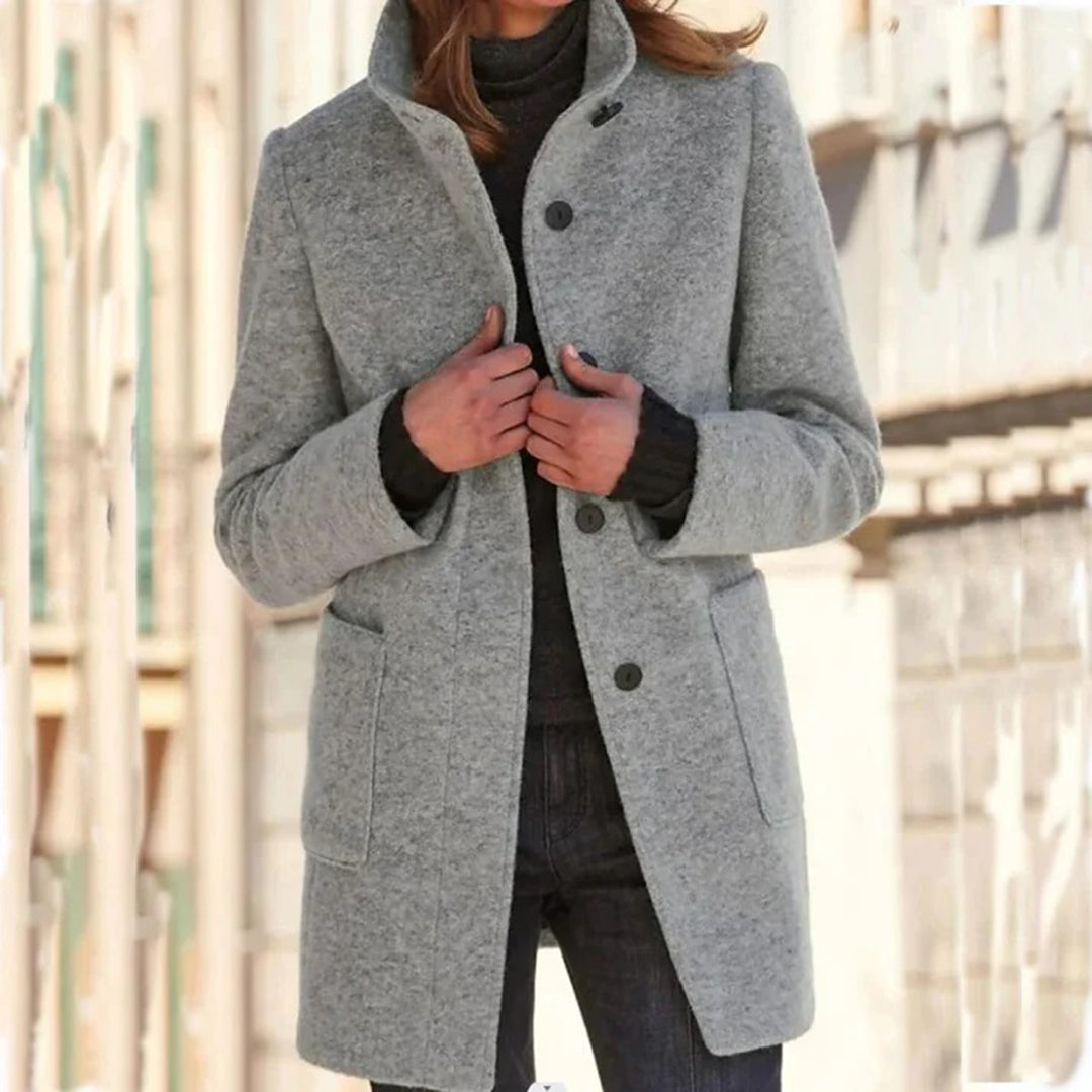 Women's long sleeve casual coat with stand collar