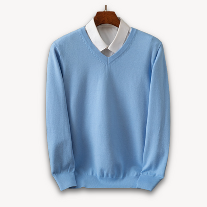 Men’s V-Neck Sweater – Slim Fit – Lightweight Cashmere – Ribbed Trim – Versatile Style