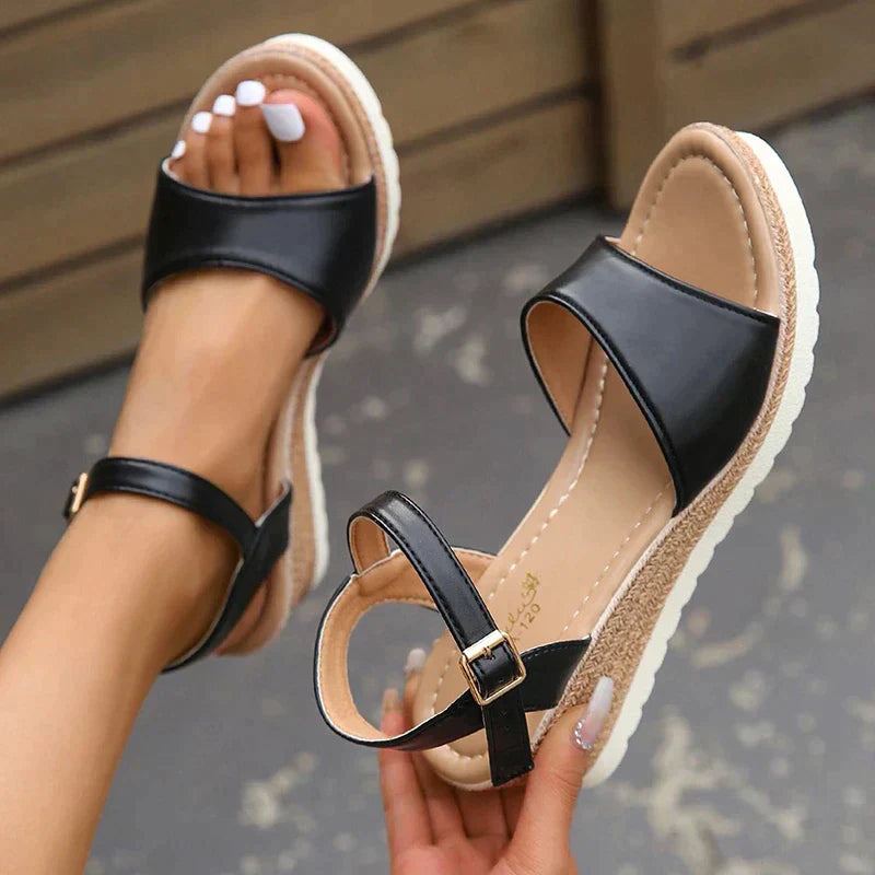 Women’s Wedge Sandals – Open Toe – Ankle Strap – Comfort Sole – Supportive Fit