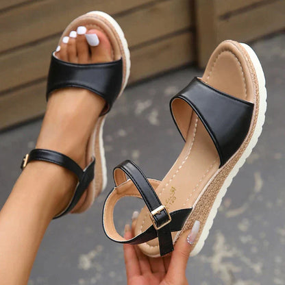 Women’s Wedge Sandals – Open Toe – Ankle Strap – Comfort Sole – Supportive Fit