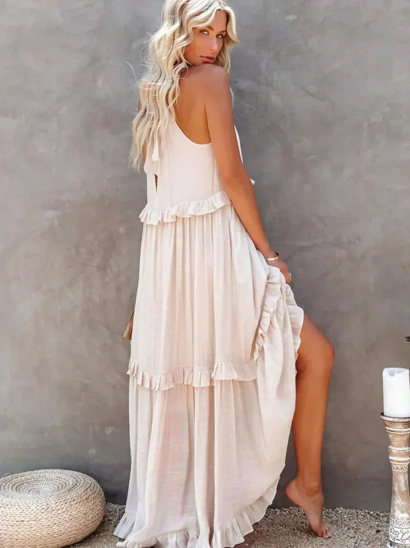 Women’s Maxi Dress – Halter Neck – Ruffle Layers – Flowy Fit – Lightweight Cotton