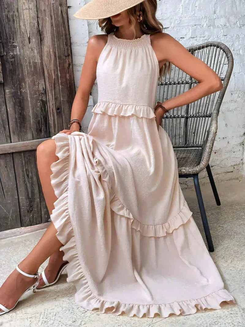 Women’s Maxi Dress – Halter Neck – Ruffle Layers – Flowy Fit – Lightweight Cotton