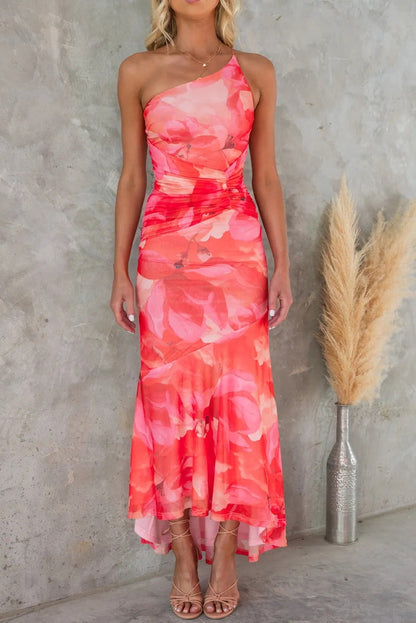 Women’s One-Shoulder Midi Dress – Fitted Bodice – Pleated Waist – A-Line Silhouette