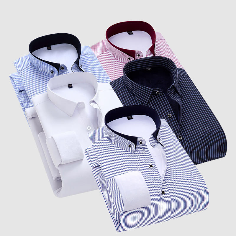 Men's long sleeve double layer velvet casual shirt