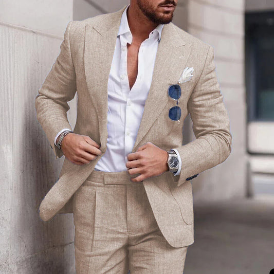 Linen Wedding Suit 2-Piece Set for Men – Single Breasted