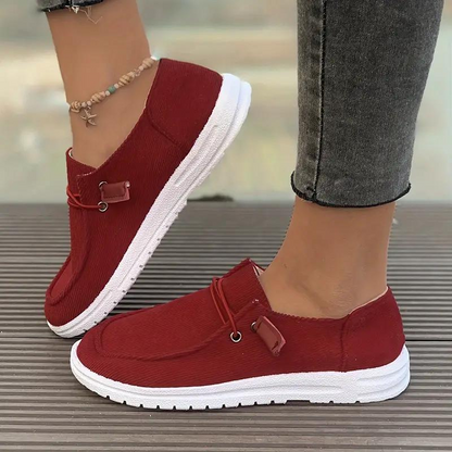 Women's Slip-On Shoes - Textile Upper - Ribbed Casual Design - Rubber Sole