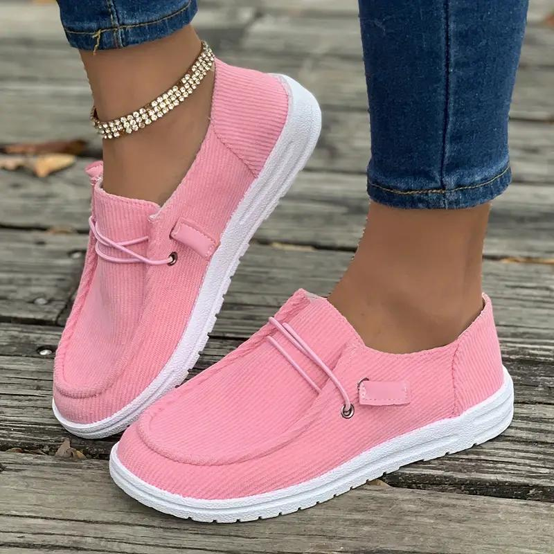 Women's Slip-On Shoes - Textile Upper - Ribbed Casual Design - Rubber Sole