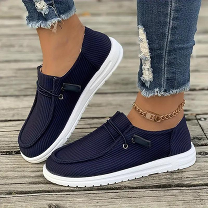 Women's Slip-On Shoes - Textile Upper - Ribbed Casual Design - Rubber Sole