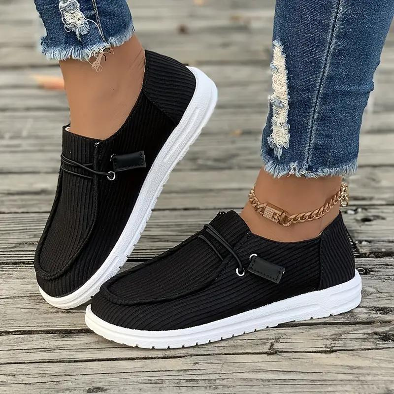 Women's Slip-On Shoes - Textile Upper - Ribbed Casual Design - Rubber Sole