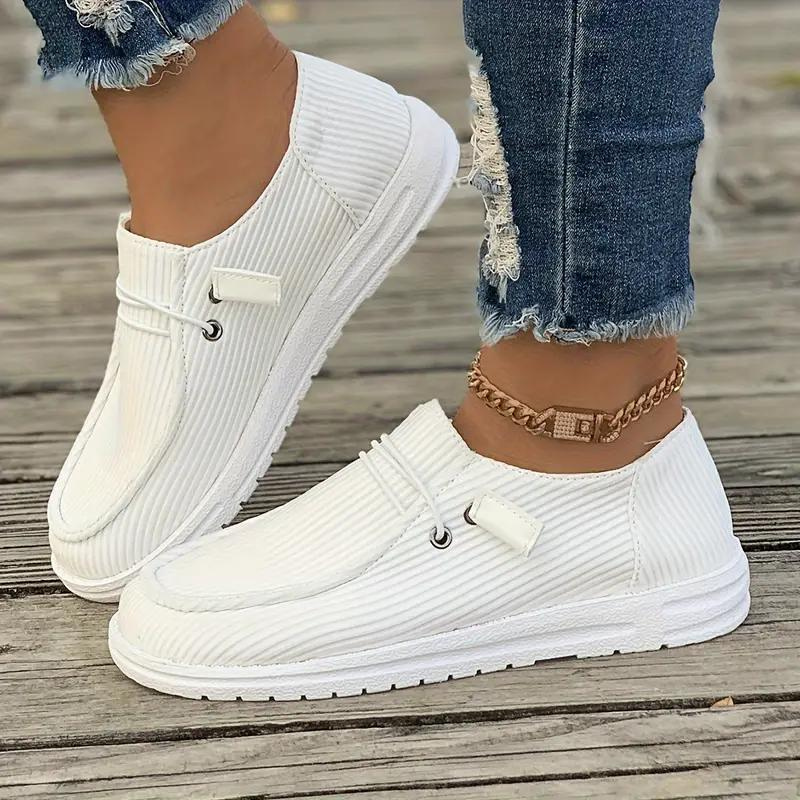 Women's Slip-On Shoes - Textile Upper - Ribbed Casual Design - Rubber Sole