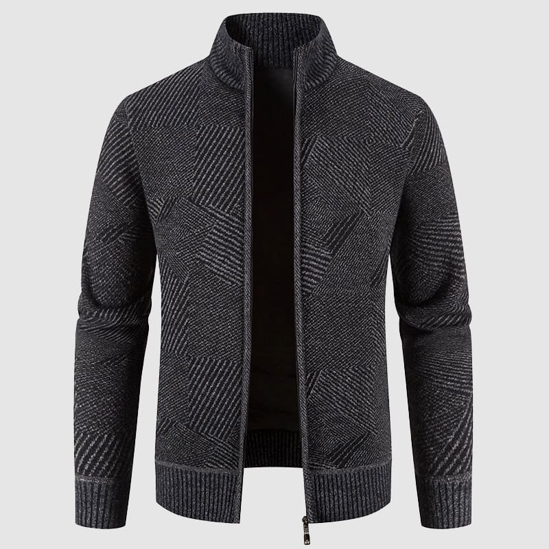 Men's geometric thick knit cardigan jacket