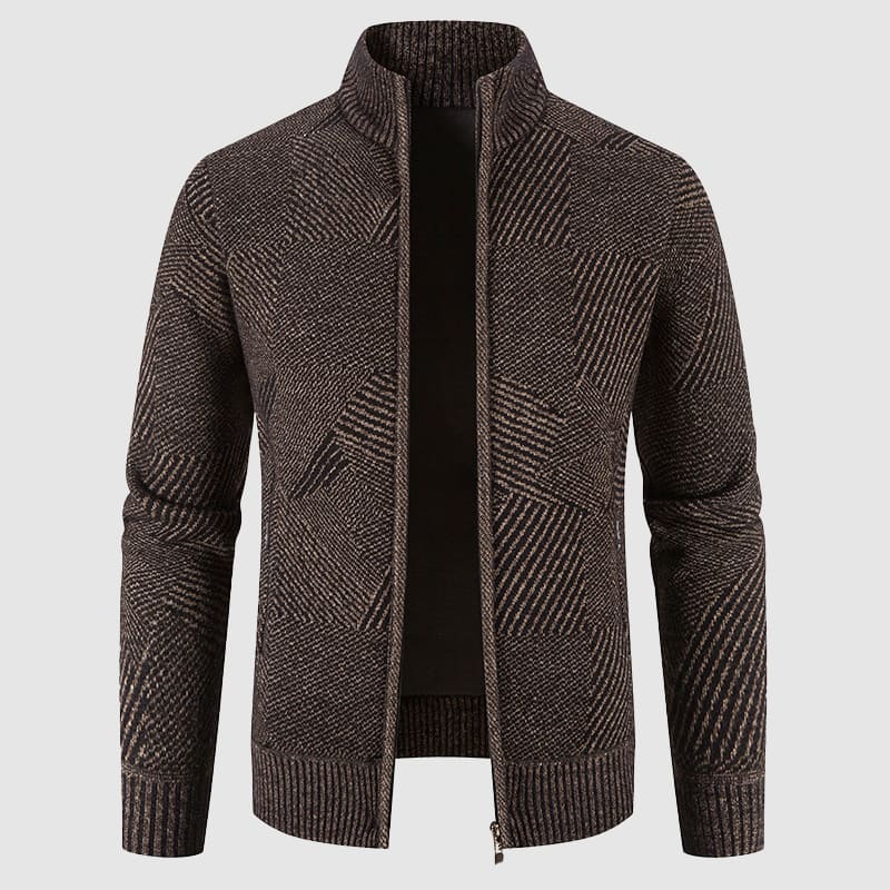 Men's geometric thick knit cardigan jacket