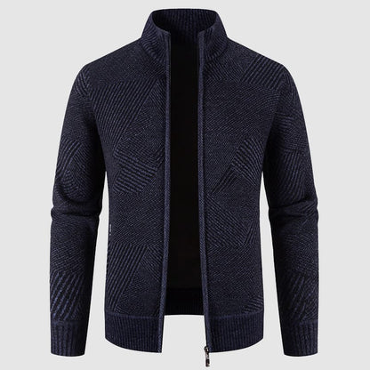 Men's geometric thick knit cardigan jacket