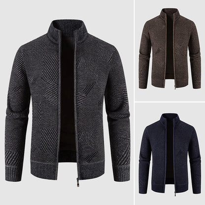 Men's geometric thick knit cardigan jacket