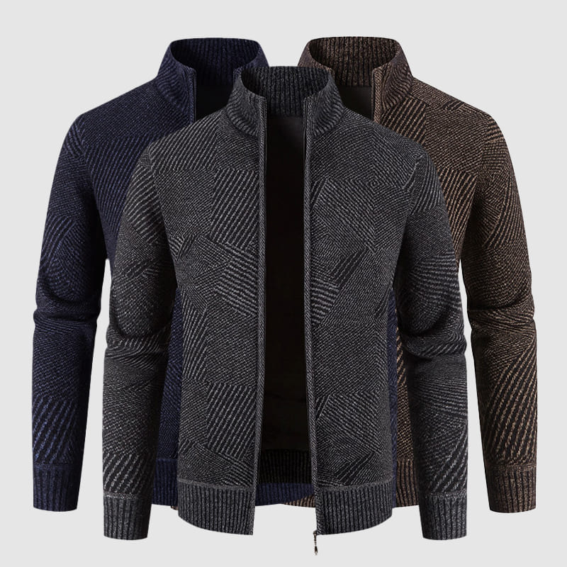 Men's geometric thick knit cardigan jacket