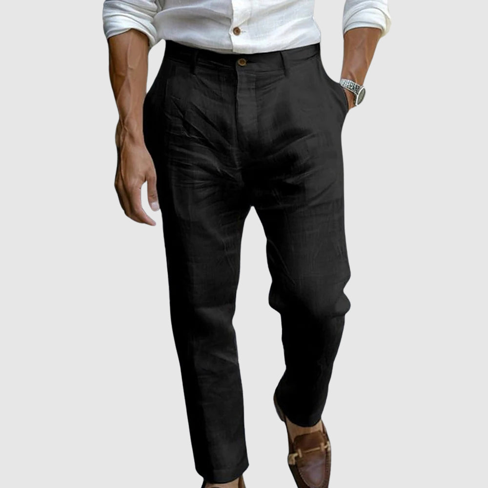 Men’s Straight Leg Trousers – Classic Fit – Flat Front – Breathable Natural Fibers