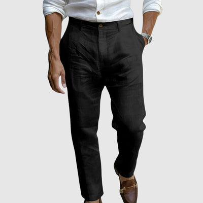 Men’s Straight Leg Trousers – Classic Fit – Flat Front – Breathable Natural Fibers
