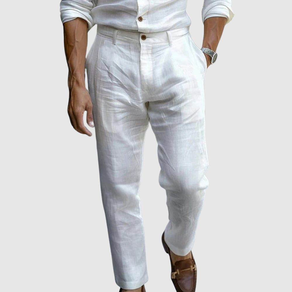 Men’s Straight Leg Trousers – Classic Fit – Flat Front – Breathable Natural Fibers