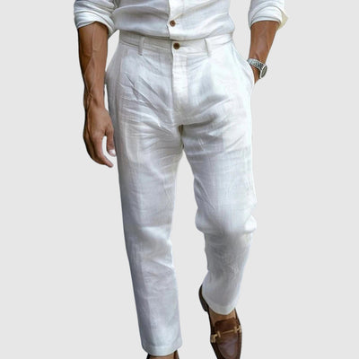 Men’s Straight Leg Trousers – Classic Fit – Flat Front – Breathable Natural Fibers