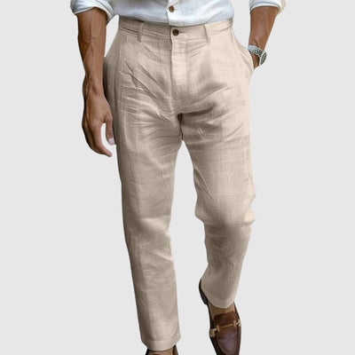 Men’s Straight Leg Trousers – Classic Fit – Flat Front – Breathable Natural Fibers