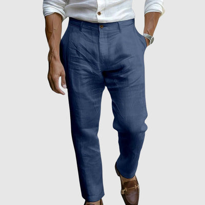 Men’s Straight Leg Trousers – Classic Fit – Flat Front – Breathable Natural Fibers