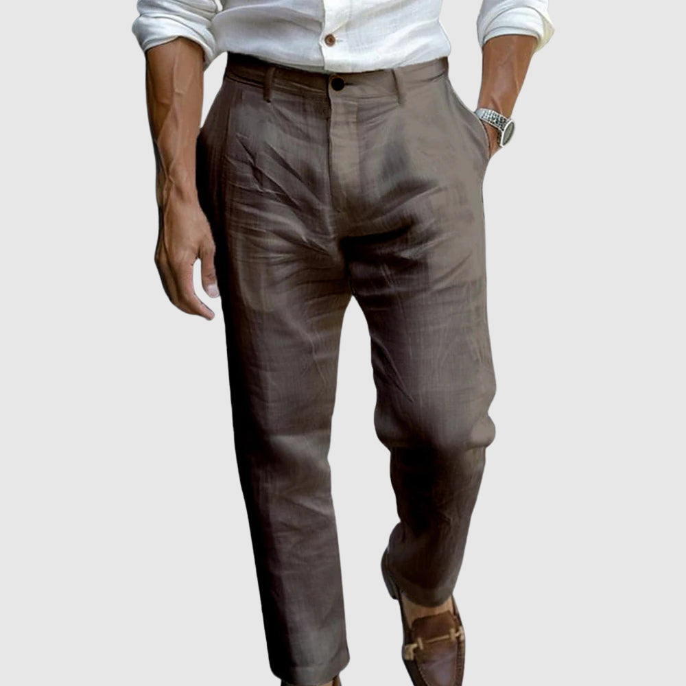 Men’s Straight Leg Trousers – Classic Fit – Flat Front – Breathable Natural Fibers
