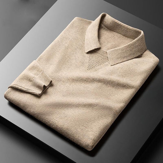 Men’s Sweater – Wool Cashmere Blend – Regular Fit – Classic Collar Ribbed Cuffs