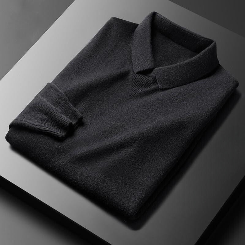 Men’s Sweater – Wool Cashmere Blend – Regular Fit – Classic Collar Ribbed Cuffs