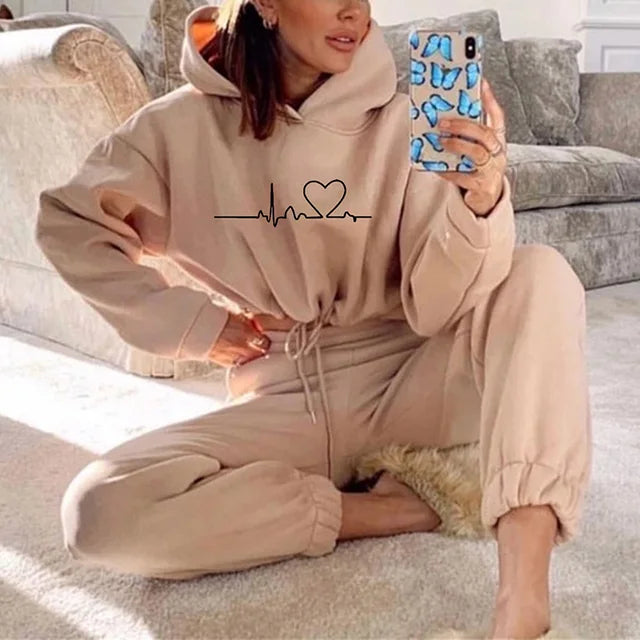 Women's Tracksuit - Cropped Hoodie & Joggers - High Waist - Relaxed Fit - Athleisure Wear
