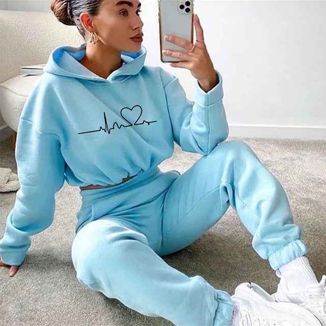 Women's Tracksuit - Cropped Hoodie & Joggers - High Waist - Relaxed Fit - Athleisure Wear
