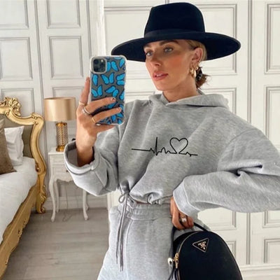 Women's Tracksuit - Cropped Hoodie & Joggers - High Waist - Relaxed Fit - Athleisure Wear