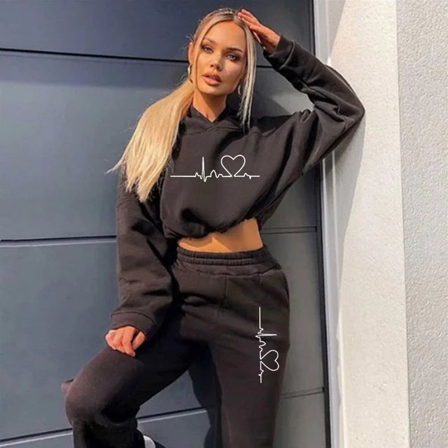 Women's Tracksuit - Cropped Hoodie & Joggers - High Waist - Relaxed Fit - Athleisure Wear