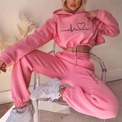 Women's Tracksuit - Cropped Hoodie & Joggers - High Waist - Relaxed Fit - Athleisure Wear