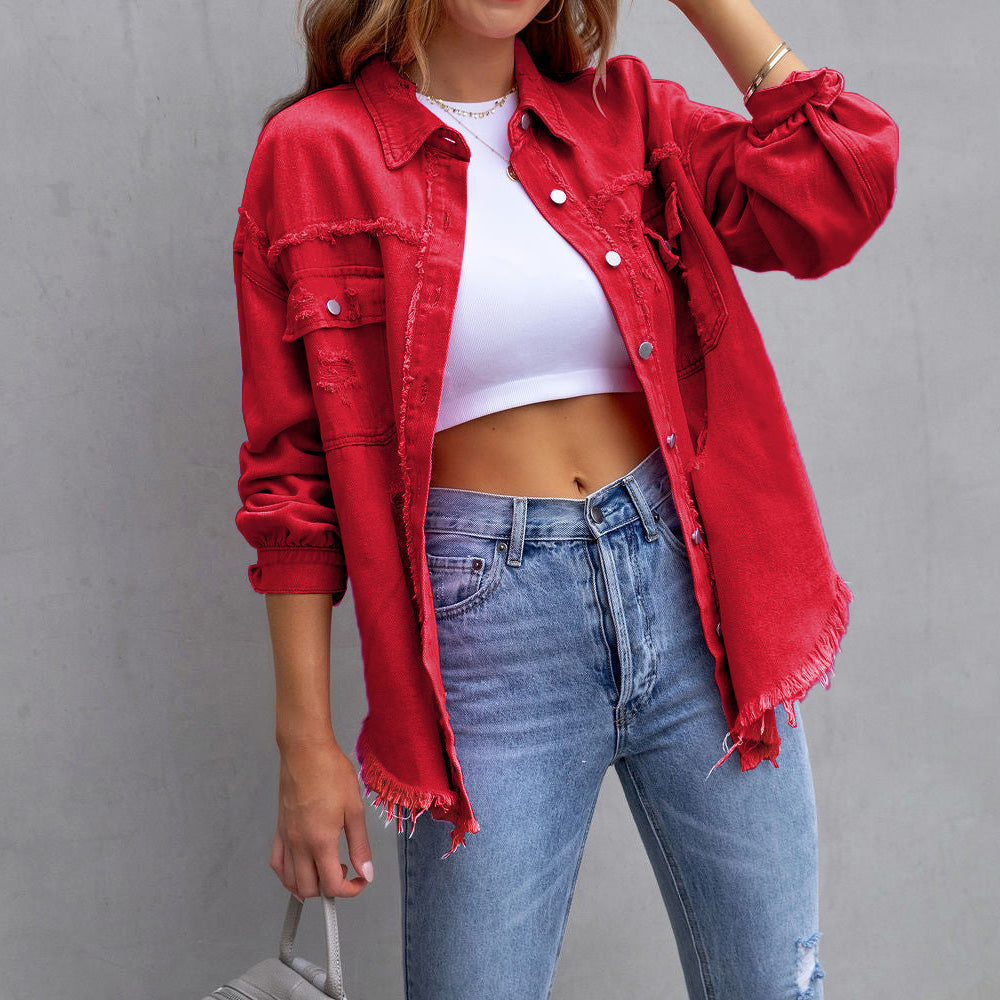 Women's casual distressed denim jacket