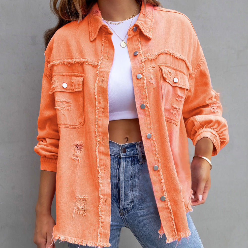 Women's casual distressed denim jacket