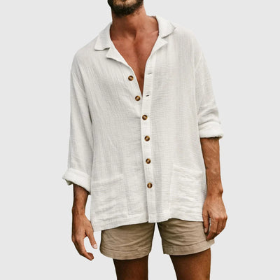 Men’s Button-Down Shirt – Natural Fibers – Relaxed Fit – Long Sleeve Casual Wear