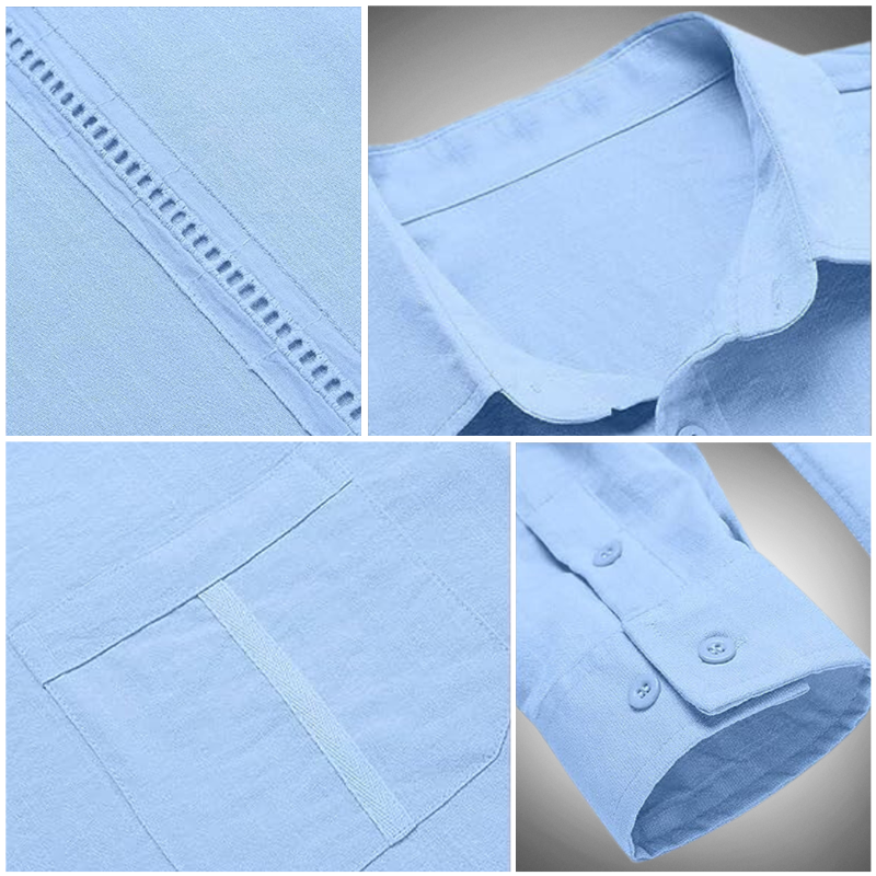 Men’s Long-Sleeve Button-Up Shirt - Classic Collar - Lightweight Breathable Casual Wear