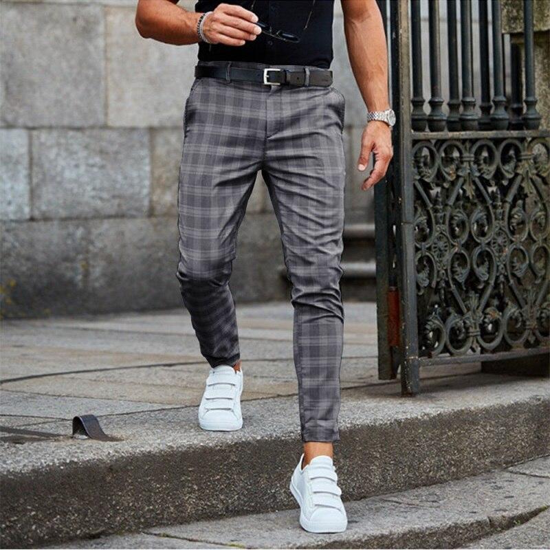 Men’s Chino Trousers – Slim Fit – Tapered Leg – Checked Pattern – Breathable Blend