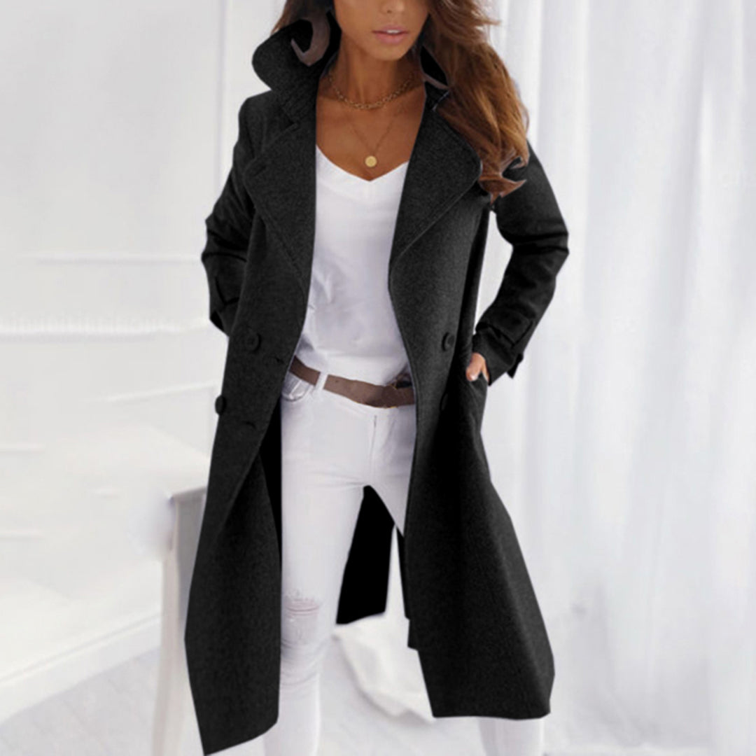 Sleeve length lapel mid-length fleece trench coat for women