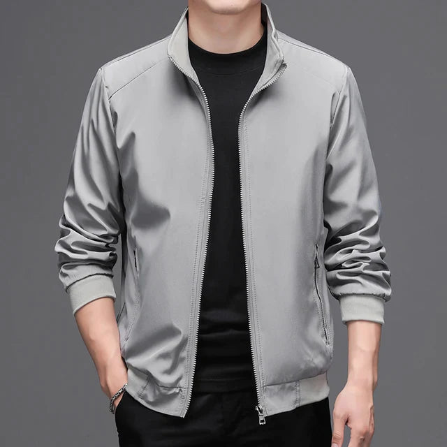 Men's basic solid zip bomber jacket