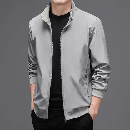 Men's basic solid zip bomber jacket