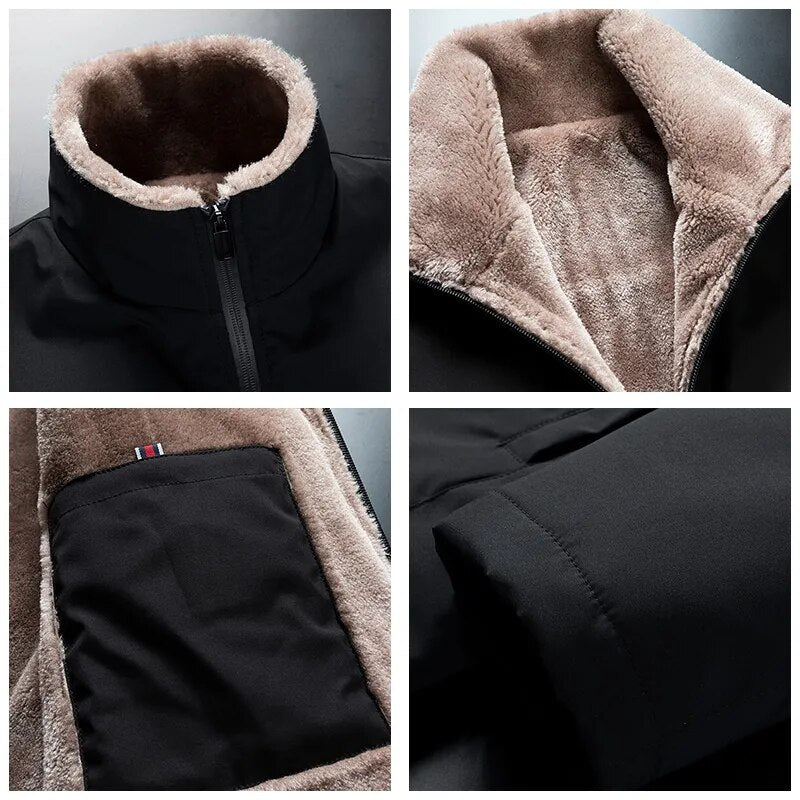 Men's standard collar winter coat with velvet lining