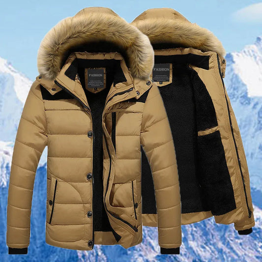 Men's quilted winter coat with fur trim