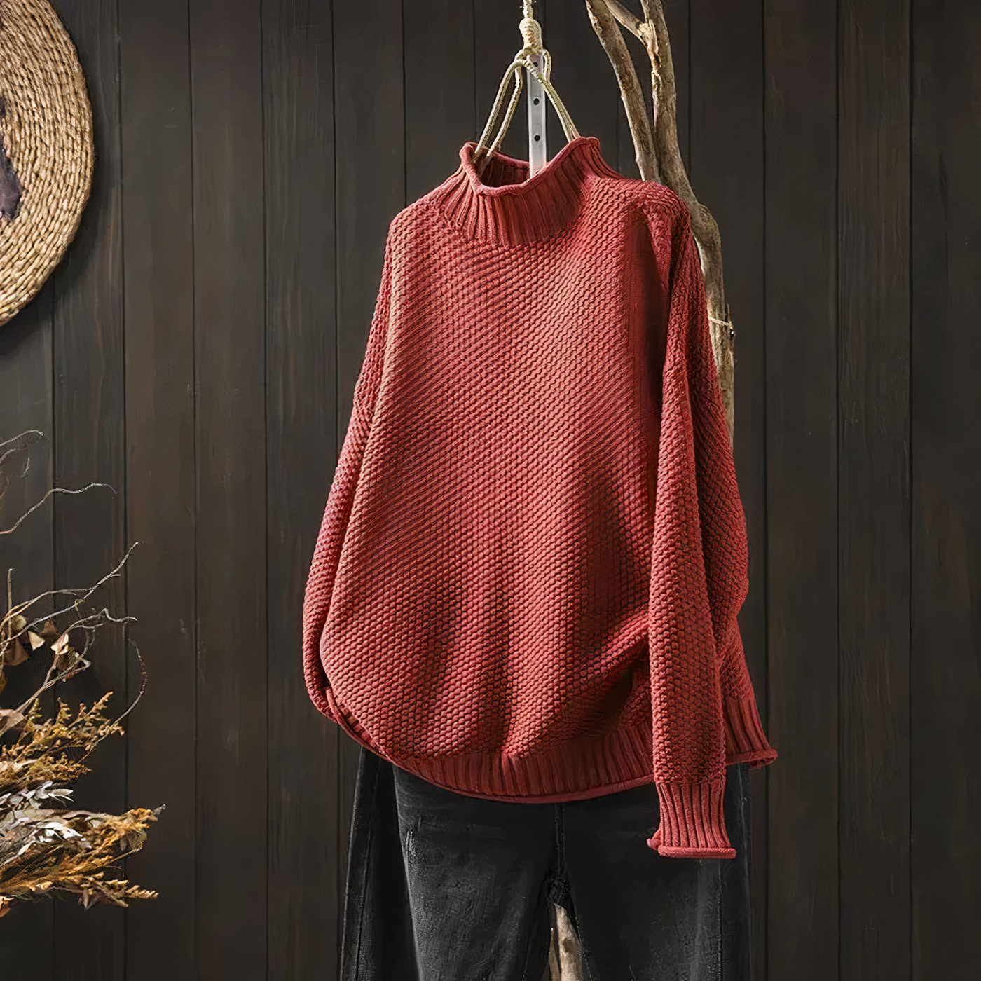Women's vintage turtleneck long sleeve sweater