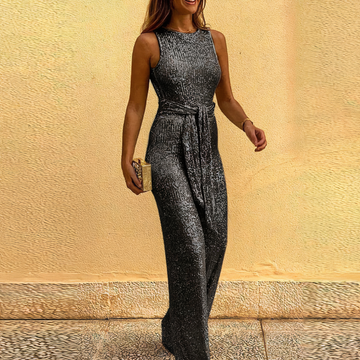 Cora - ronde hals mouwloze sequin jumpsuit