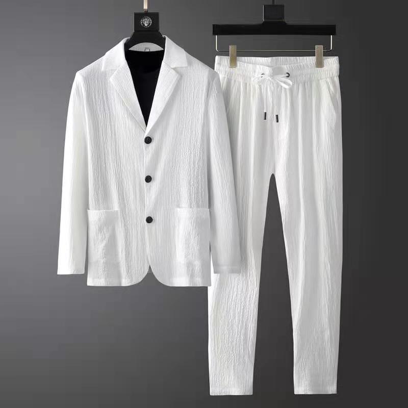 Men’s Casual Suit – Tailored Fit Blazer & Jogger Trousers – Textured Fabric – 3-Button Closure