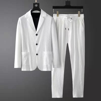 Men’s Casual Suit – Tailored Fit Blazer & Jogger Trousers – Textured Fabric – 3-Button Closure
